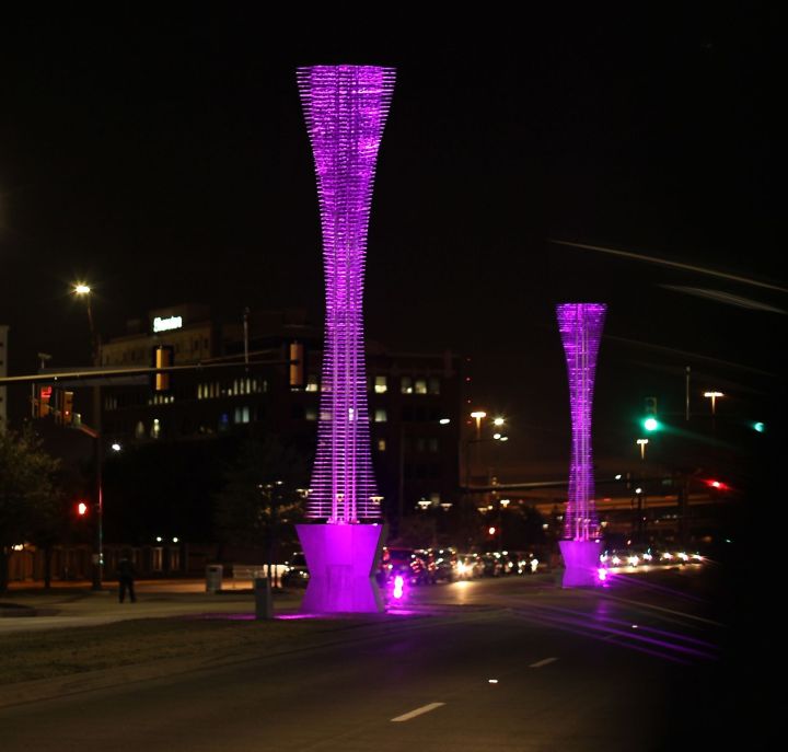 Modern trees in downtown Fort Worth - Lancaster Avenue....