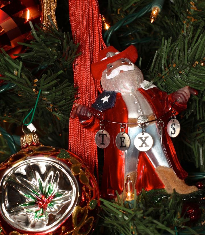 To my pleasant surprise, my Aunt Marilyn mailed me a "Texas Santa" this week. It really is a night light, but for me it went straight to the Tree...HoHoHo!