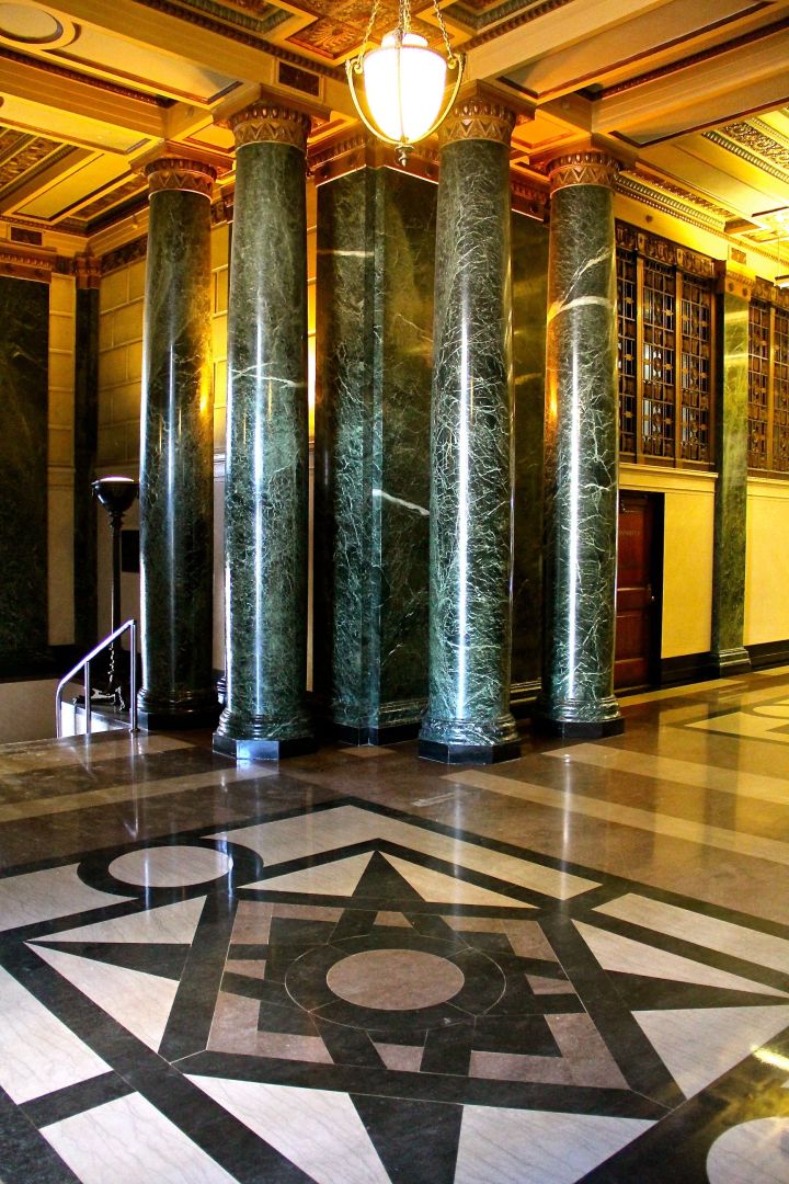 The west foyer is wonderfully detailed in its architecture - from the floor, the the walls and columns, to the....
