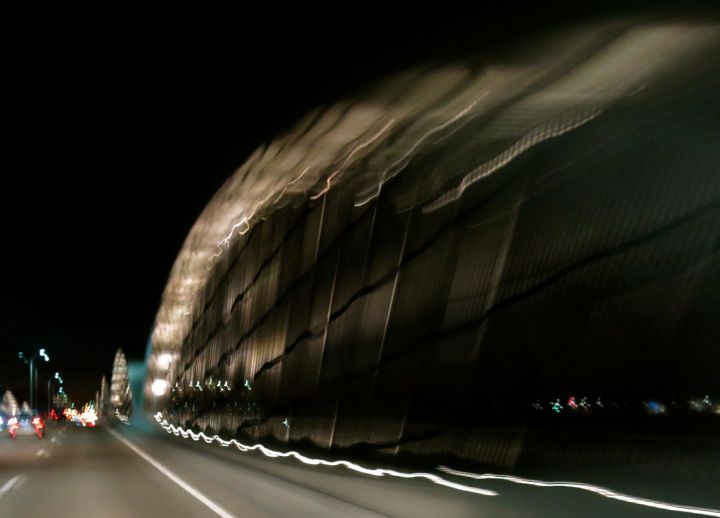 The West 7th Street bridge in Fort Worth, with a slow shutter coming to a slow-rolling stop….