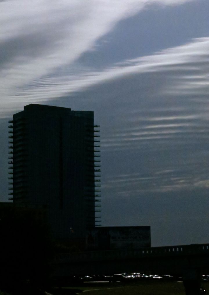 And 20 minutes later from my office window, the ____ were still streaking across the Fort Worth sky….